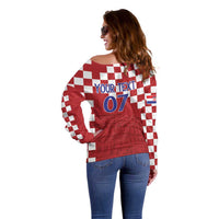 Croatia Football 2025 Custom Off Shoulder Sweater Red Hrvatska Kockasti - Pula Arena