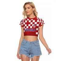 Croatia Football 2025 Custom Raglan Cropped T Shirt Red Hrvatska Kockasti - Pula Arena