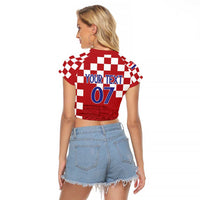 Croatia Football 2025 Custom Raglan Cropped T Shirt Red Hrvatska Kockasti - Pula Arena