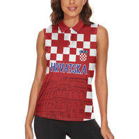 Croatia Football 2025 Custom Women Sleeveless Polo Shirt Red Hrvatska Kockasti - Pula Arena
