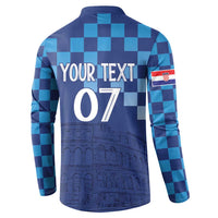 Croatia Football 2025 Custom Button Sweatshirt Blue Hrvatska Kockasti - Pula Arena