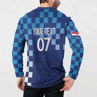Croatia Football 2025 Custom Button Sweatshirt Blue Hrvatska Kockasti - Pula Arena