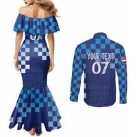 Croatia Football 2025 Custom Couples Matching Mermaid Dress and Long Sleeve Button Shirt Blue Hrvatska Kockasti - Pula Arena