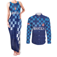 Croatia Football 2025 Custom Couples Matching Tank Maxi Dress and Long Sleeve Button Shirt Blue Hrvatska Kockasti - Pula Arena