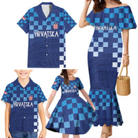 Croatia Football 2025 Custom Family Matching Mermaid Dress and Hawaiian Shirt Blue Hrvatska Kockasti - Pula Arena