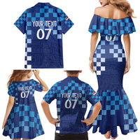 Croatia Football 2025 Custom Family Matching Mermaid Dress and Hawaiian Shirt Blue Hrvatska Kockasti - Pula Arena