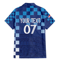 Croatia Football 2025 Custom Family Matching Mermaid Dress and Hawaiian Shirt Blue Hrvatska Kockasti - Pula Arena