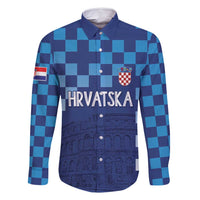Croatia Football 2025 Custom Family Matching Off Shoulder Short Dress and Hawaiian Shirt Blue Hrvatska Kockasti - Pula Arena