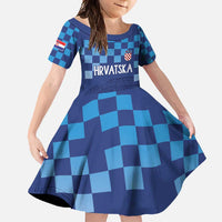 Croatia Football 2025 Custom Family Matching Short Sleeve Bodycon Dress and Hawaiian Shirt Blue Hrvatska Kockasti - Pula Arena