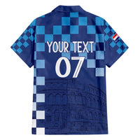 Croatia Football 2025 Custom Family Matching Short Sleeve Bodycon Dress and Hawaiian Shirt Blue Hrvatska Kockasti - Pula Arena