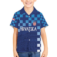 Croatia Football 2025 Custom Family Matching Short Sleeve Bodycon Dress and Hawaiian Shirt Blue Hrvatska Kockasti - Pula Arena