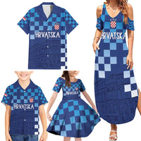 Croatia Football 2025 Custom Family Matching Summer Maxi Dress and Hawaiian Shirt Blue Hrvatska Kockasti - Pula Arena