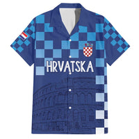 Croatia Football 2025 Custom Family Matching Summer Maxi Dress and Hawaiian Shirt Blue Hrvatska Kockasti - Pula Arena