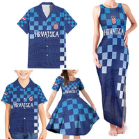 Croatia Football 2025 Custom Family Matching Tank Maxi Dress and Hawaiian Shirt Blue Hrvatska Kockasti - Pula Arena