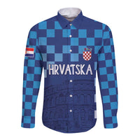Croatia Football 2025 Custom Long Sleeve Button Shirt Blue Hrvatska Kockasti - Pula Arena