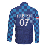 Croatia Football 2025 Custom Long Sleeve Button Shirt Blue Hrvatska Kockasti - Pula Arena