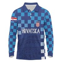 Croatia Football 2025 Custom Long Sleeve Polo Shirt Blue Hrvatska Kockasti - Pula Arena
