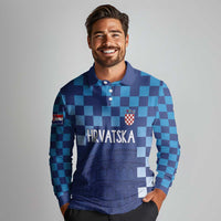 Croatia Football 2025 Custom Long Sleeve Polo Shirt Blue Hrvatska Kockasti - Pula Arena