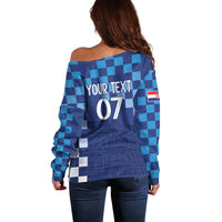 Croatia Football 2025 Custom Off Shoulder Sweater Blue Hrvatska Kockasti - Pula Arena