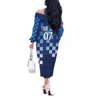 Croatia Football 2025 Custom Off The Shoulder Long Sleeve Dress Blue Hrvatska Kockasti - Pula Arena