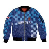 Croatia Football 2025 Custom Sleeve Zip Bomber Jacket Blue Hrvatska Kockasti - Pula Arena