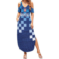 Croatia Football 2025 Custom Summer Maxi Dress Blue Hrvatska Kockasti - Pula Arena
