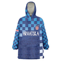 Croatia Football 2025 Custom Wearable Blanket Hoodie Blue Hrvatska Kockasti - Pula Arena