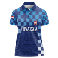 Croatia Football 2025 Custom Women Polo Shirt Blue Hrvatska Kockasti - Pula Arena