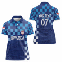 Croatia Football 2025 Custom Women Polo Shirt Blue Hrvatska Kockasti - Pula Arena