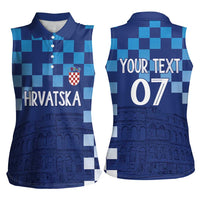 Croatia Football 2025 Custom Women Sleeveless Polo Shirt Blue Hrvatska Kockasti - Pula Arena