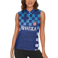 Croatia Football 2025 Custom Women Sleeveless Polo Shirt Blue Hrvatska Kockasti - Pula Arena