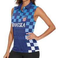 Croatia Football 2025 Custom Women Sleeveless Polo Shirt Blue Hrvatska Kockasti - Pula Arena