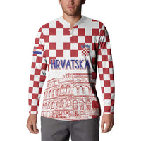 Croatia Football 2025 Custom Button Sweatshirt White Hrvatska Kockasti - Pula Arena