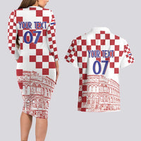 Croatia Football 2025 Custom Couples Matching Long Sleeve Bodycon Dress and Hawaiian Shirt White Hrvatska Kockasti - Pula Arena