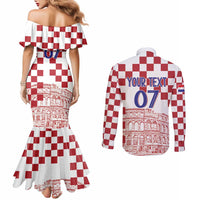 Croatia Football 2025 Custom Couples Matching Mermaid Dress and Long Sleeve Button Shirt White Hrvatska Kockasti - Pula Arena