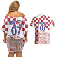 Croatia Football 2025 Custom Couples Matching Off Shoulder Short Dress and Hawaiian Shirt White Hrvatska Kockasti - Pula Arena