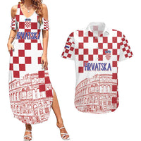 Croatia Football 2025 Custom Couples Matching Summer Maxi Dress and Hawaiian Shirt White Hrvatska Kockasti - Pula Arena