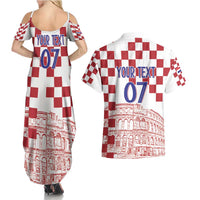 Croatia Football 2025 Custom Couples Matching Summer Maxi Dress and Hawaiian Shirt White Hrvatska Kockasti - Pula Arena