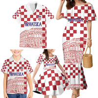 Croatia Football 2025 Custom Family Matching Mermaid Dress and Hawaiian Shirt White Hrvatska Kockasti - Pula Arena
