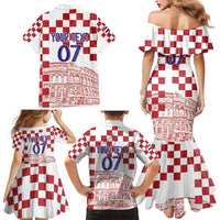 Croatia Football 2025 Custom Family Matching Mermaid Dress and Hawaiian Shirt White Hrvatska Kockasti - Pula Arena