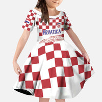 Croatia Football 2025 Custom Family Matching Off The Shoulder Long Sleeve Dress and Hawaiian Shirt White Hrvatska Kockasti - Pula Arena