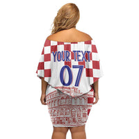 Croatia Football 2025 Custom Family Matching Off Shoulder Short Dress and Hawaiian Shirt White Hrvatska Kockasti - Pula Arena