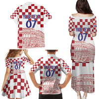 Croatia Football 2025 Custom Family Matching Puletasi and Hawaiian Shirt White Hrvatska Kockasti - Pula Arena