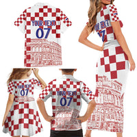 Croatia Football 2025 Custom Family Matching Short Sleeve Bodycon Dress and Hawaiian Shirt White Hrvatska Kockasti - Pula Arena