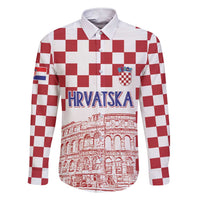 Croatia Football 2025 Custom Family Matching Short Sleeve Bodycon Dress and Hawaiian Shirt White Hrvatska Kockasti - Pula Arena