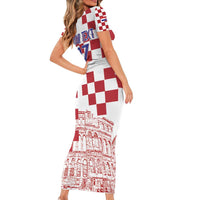 Croatia Football 2025 Custom Family Matching Short Sleeve Bodycon Dress and Hawaiian Shirt White Hrvatska Kockasti - Pula Arena