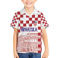 Croatia Football 2025 Custom Kid Hawaiian Shirt White Hrvatska Kockasti - Pula Arena