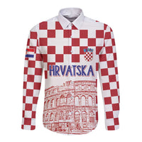 Croatia Football 2025 Custom Long Sleeve Button Shirt White Hrvatska Kockasti - Pula Arena