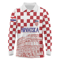 Croatia Football 2025 Custom Long Sleeve Polo Shirt White Hrvatska Kockasti - Pula Arena