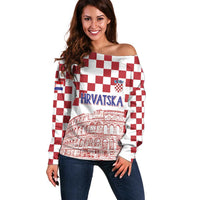 Croatia Football 2025 Custom Off Shoulder Sweater White Hrvatska Kockasti - Pula Arena